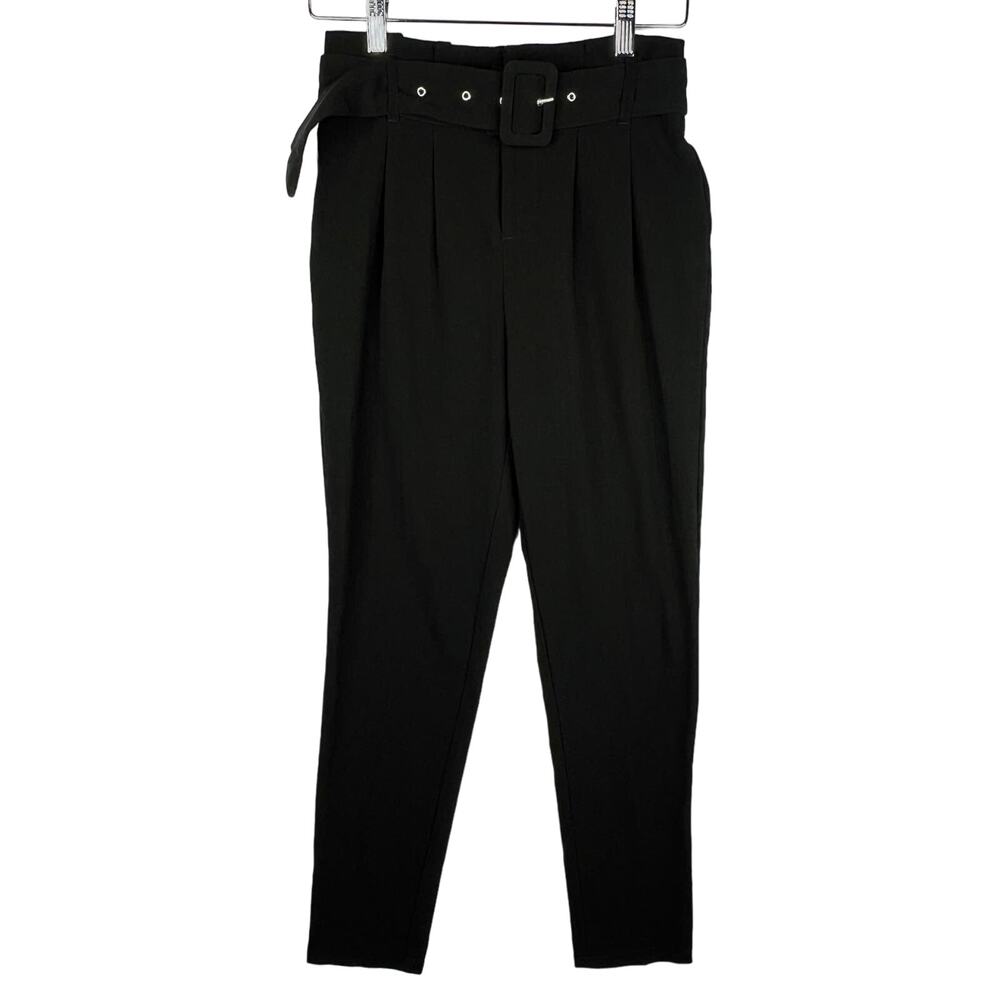 Vylette Black Belted Paper Bag Waist Dress Pants 1